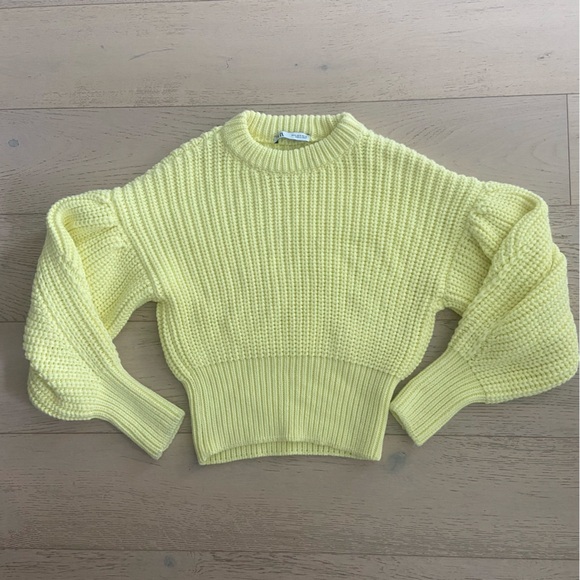 ZARA Chunky Purl Knit Sweater Medium Yellow Balloon Sleeve Crewneck EUC - Picture 2 of 10